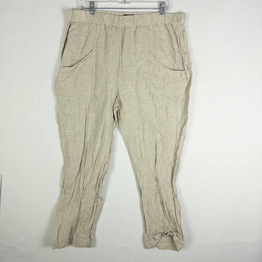 Quince 100% Linen Tapered Pants‎ Womens XL Oatmeal Tan Coastal Minimalist